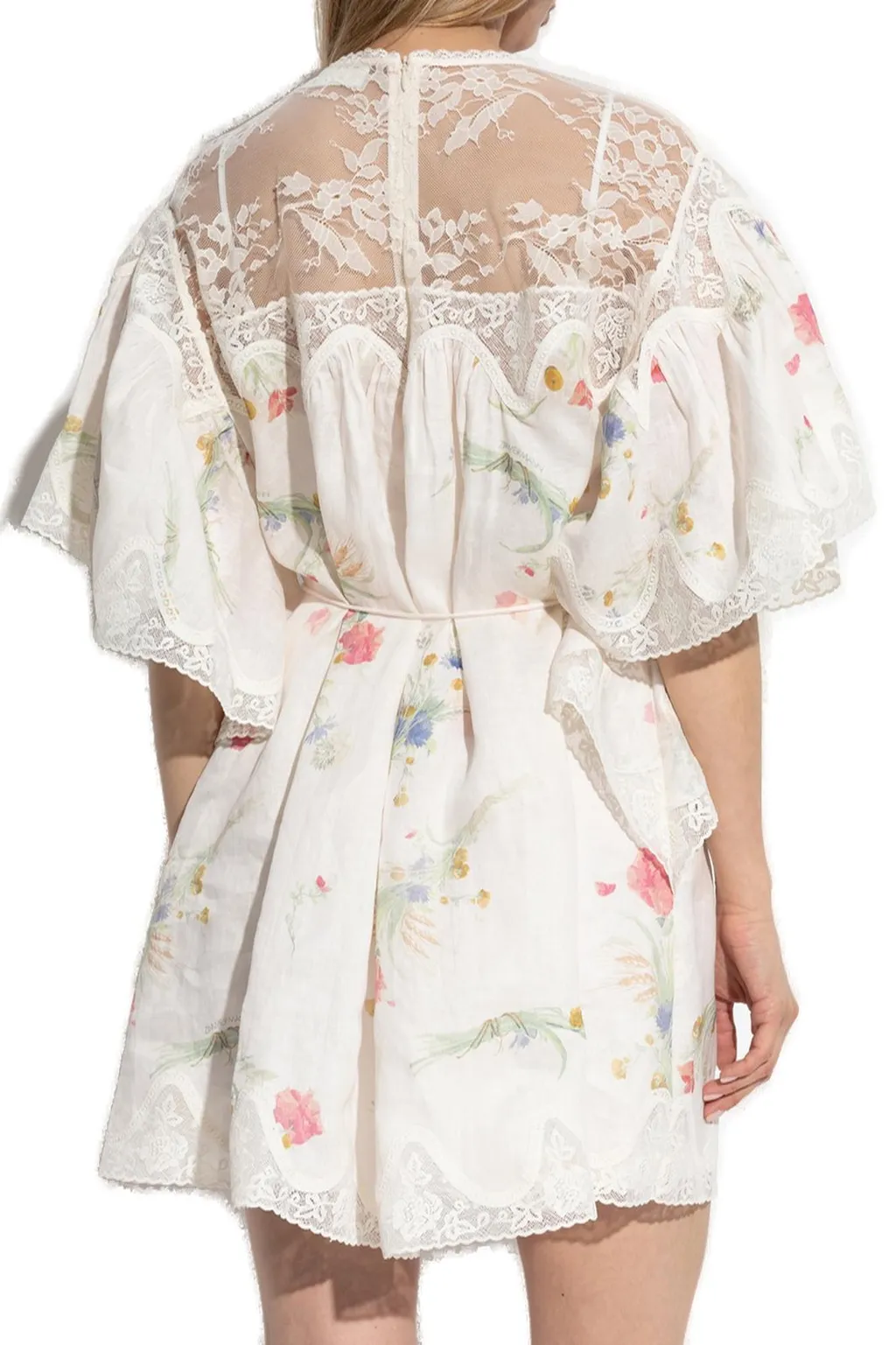 Floral Print Mini Dress With Lace Trim