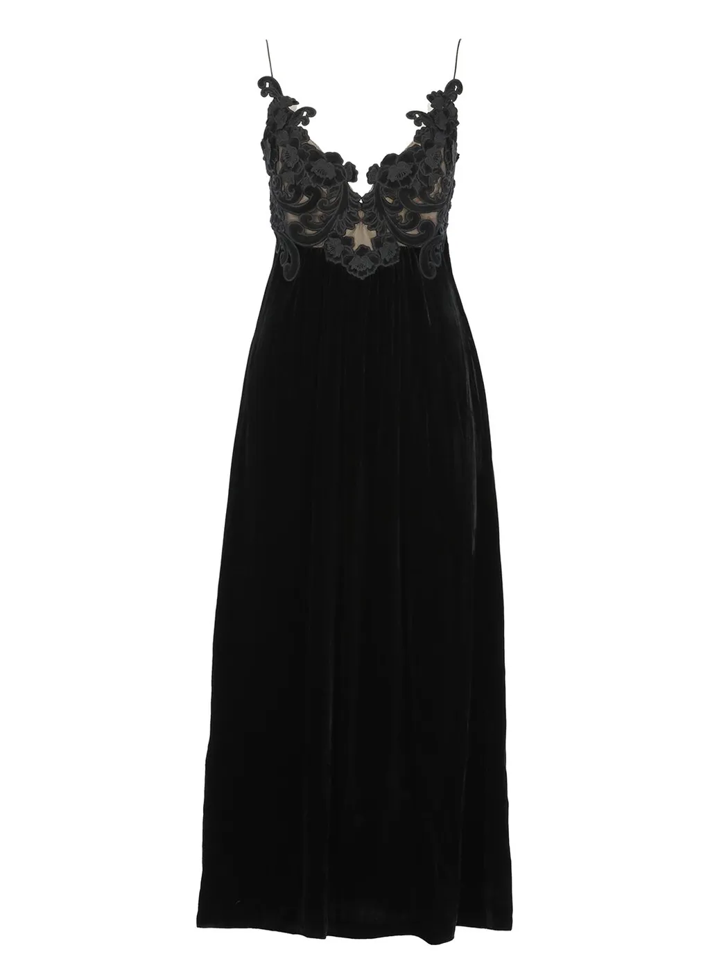 Velvet Maxi Dress With Lace Trim