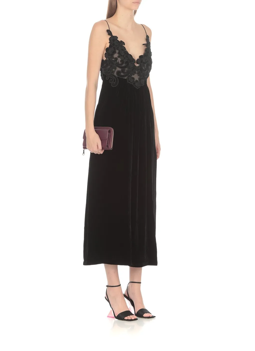 Velvet Maxi Dress With Lace Trim
