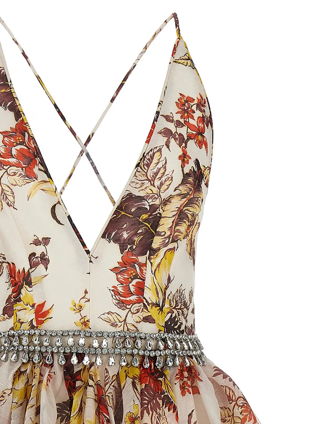 Floral Print Dress With Embellished Waistband
