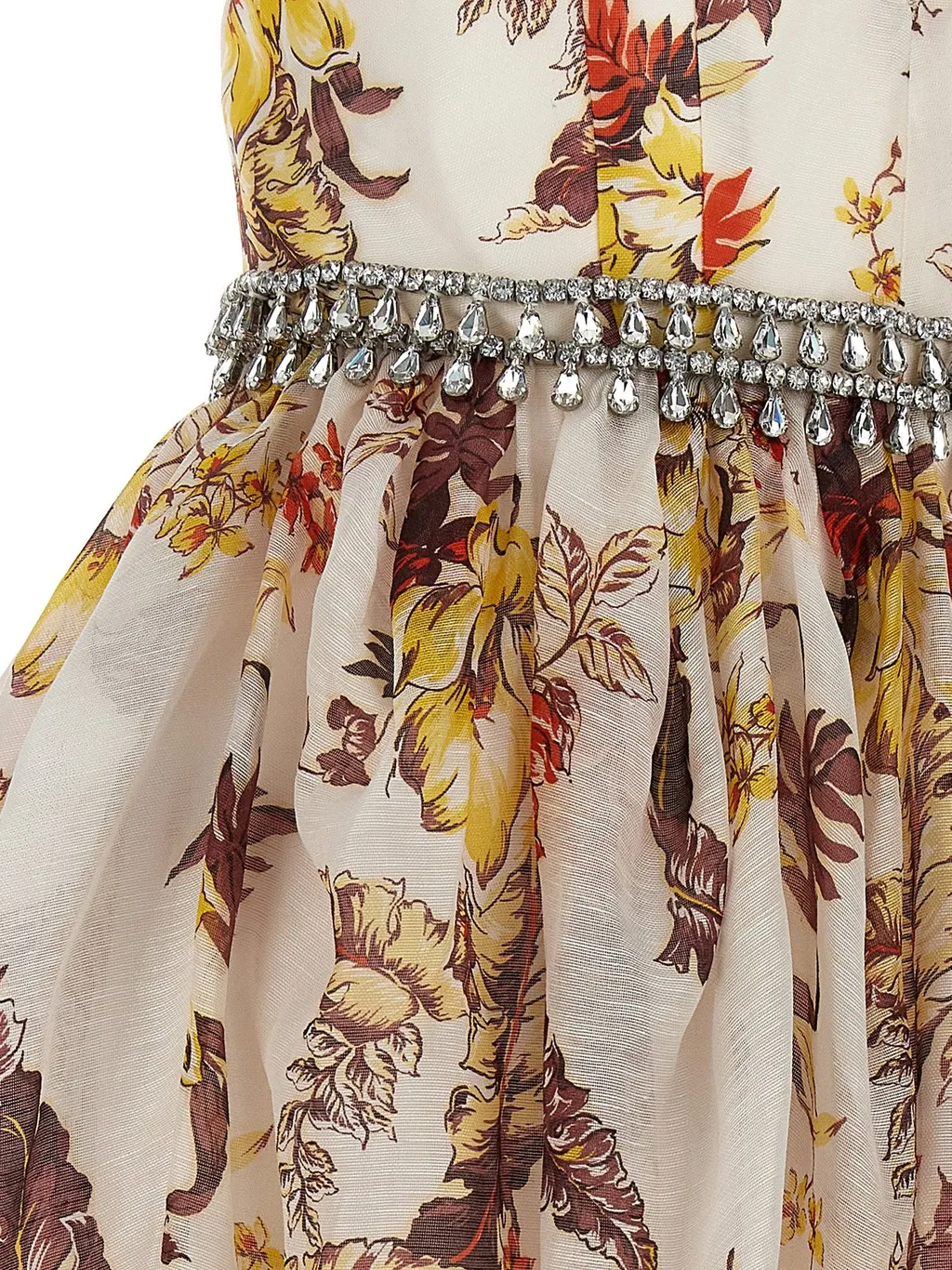 Floral Print Dress With Embellished Waistband