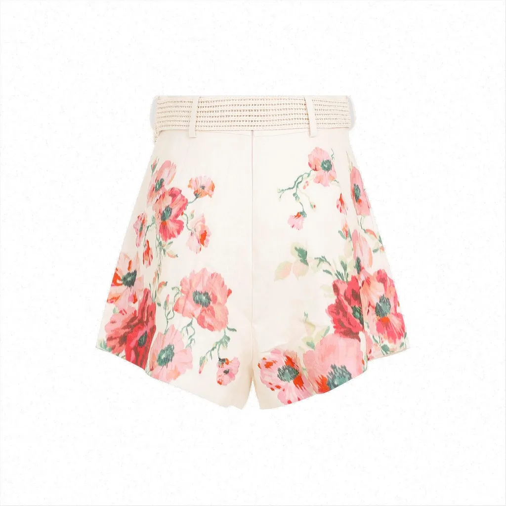 High-Waisted Floral Print Shorts With Belt