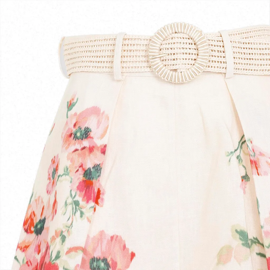 High-Waisted Floral Print Shorts With Belt