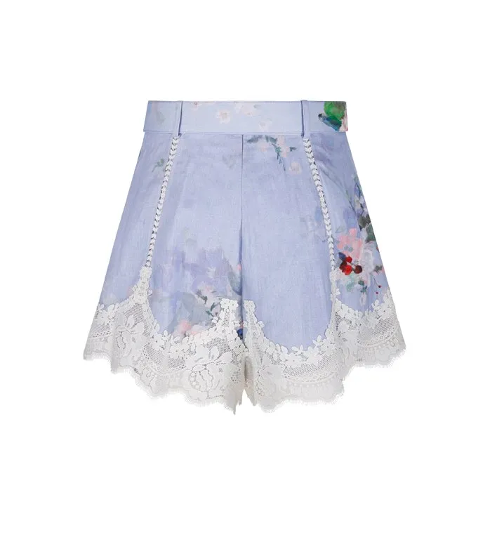 High-Waisted Shorts With Lace Trim
