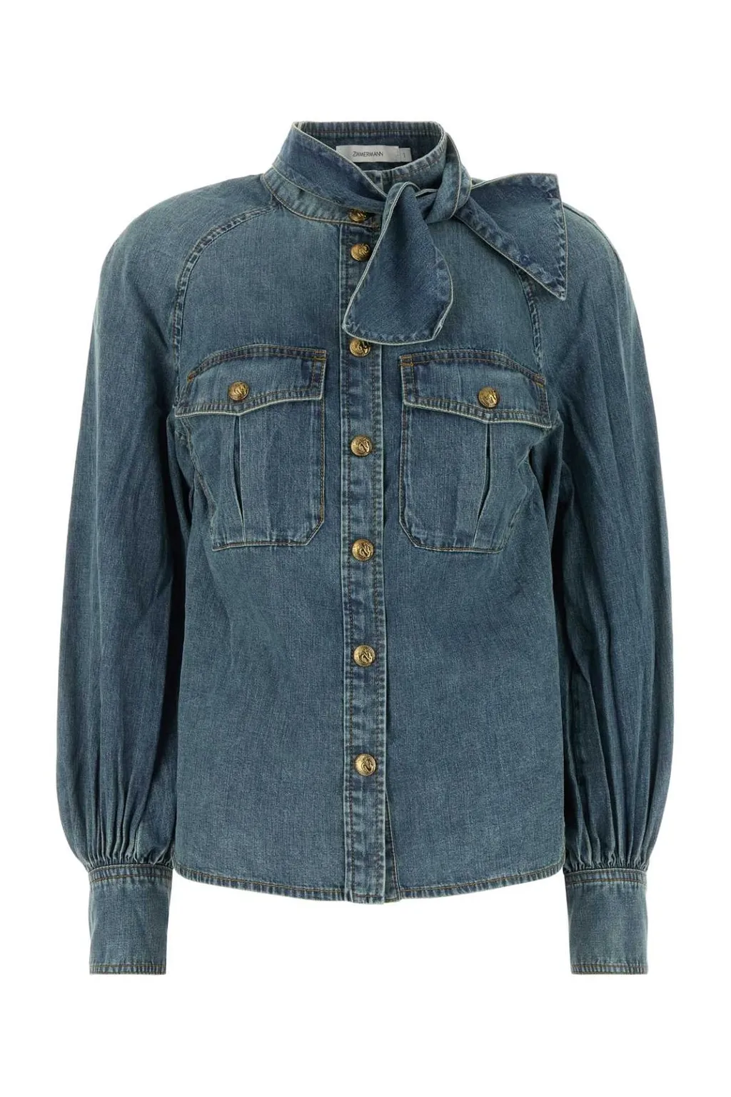 Denim Shirt With Bow Detail