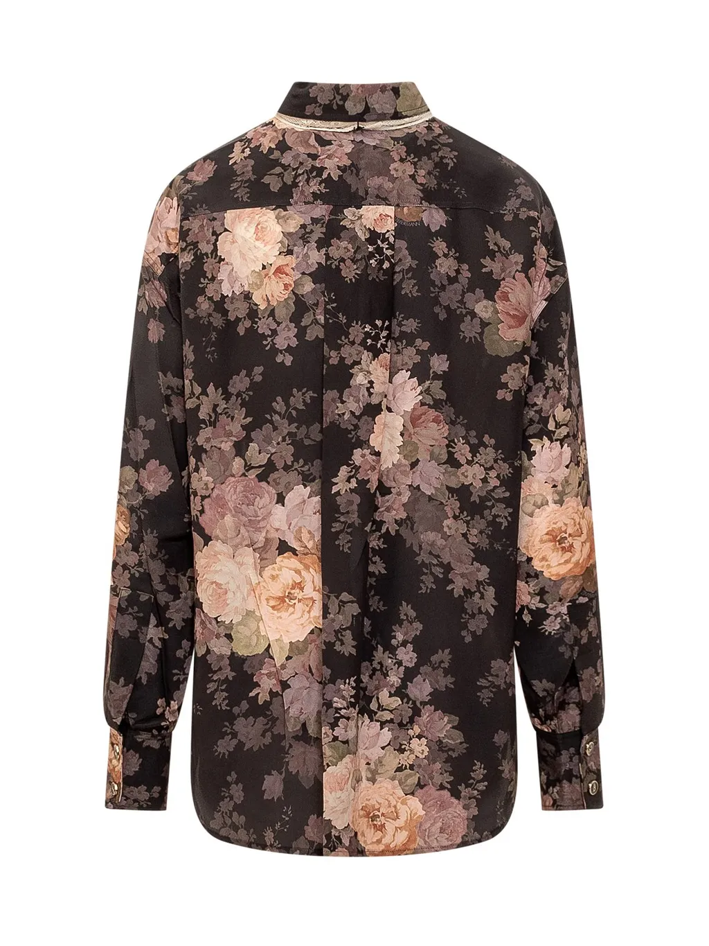 Floral Print Silk Shirt With Lace Bow