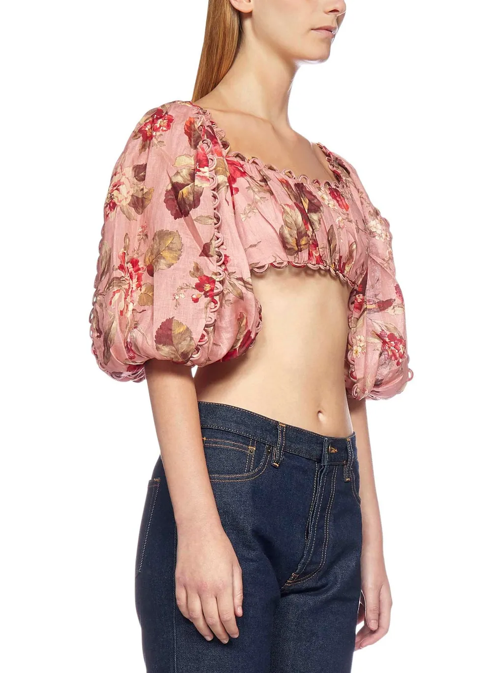 Floral Print Puff Sleeve Crop Top