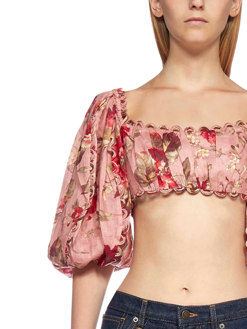 Floral Print Puff Sleeve Crop Top