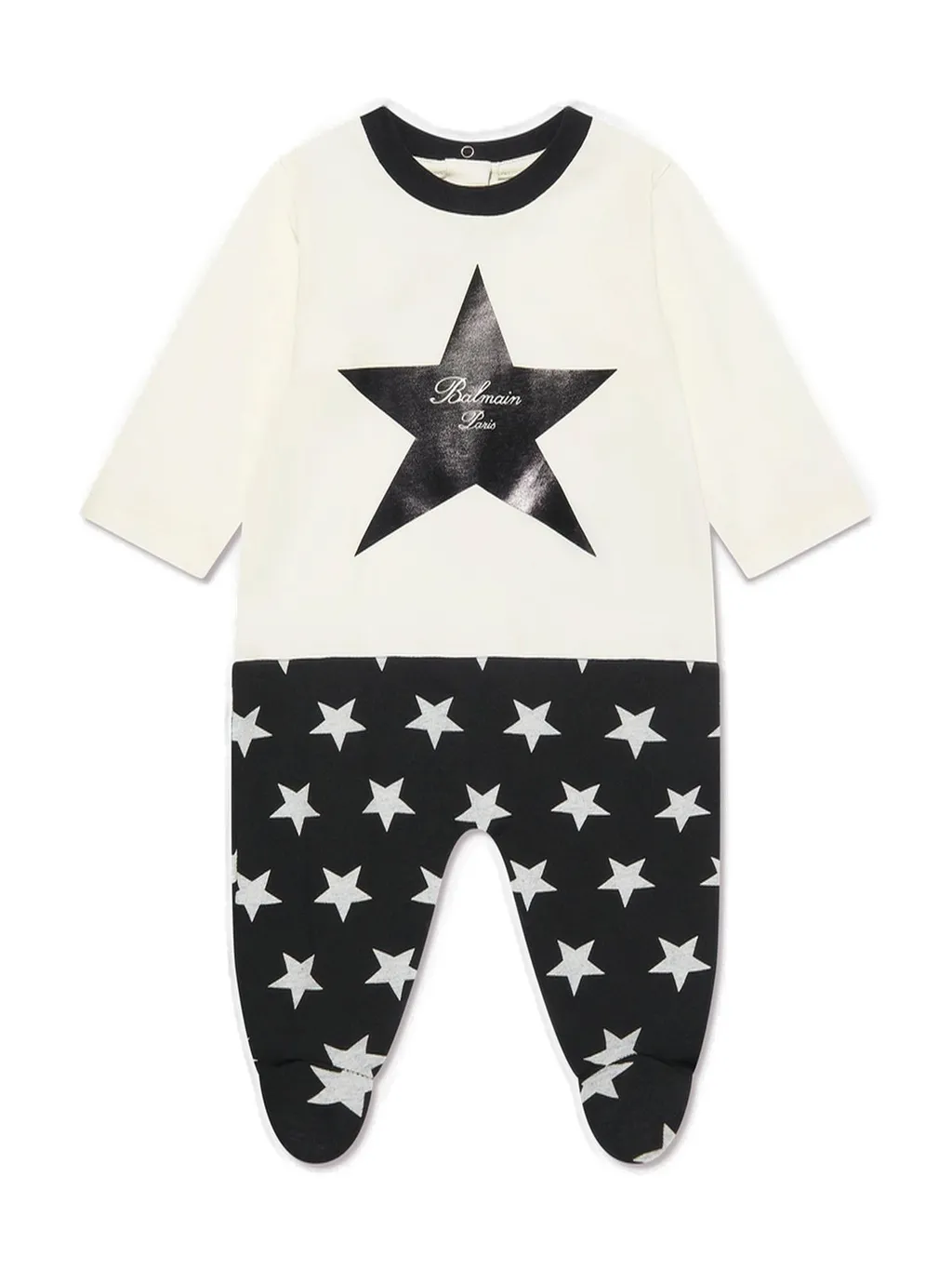 Star Print Footed Pajamas, Hat, And Bib Set