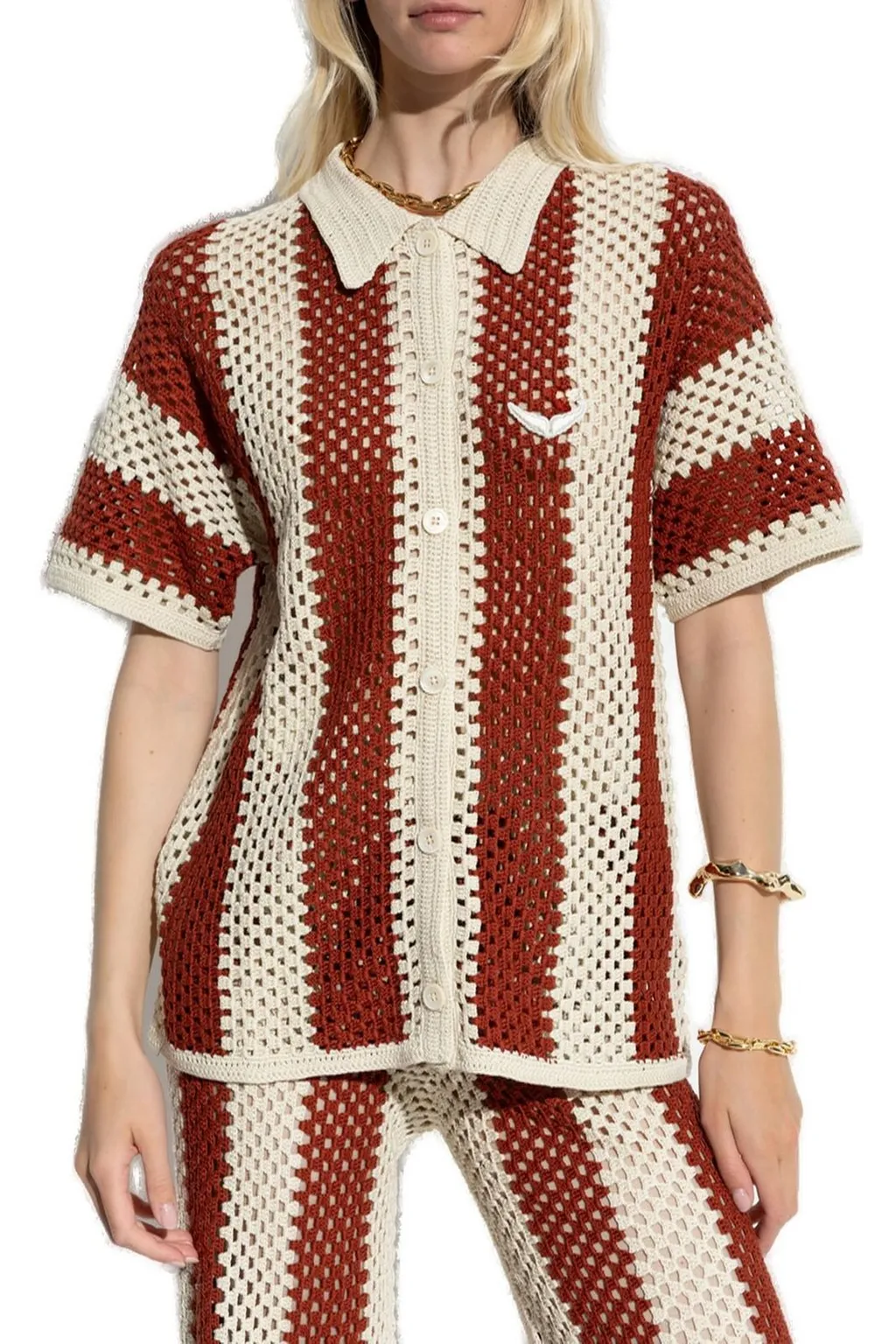 Crocheted Striped Polo Shirt