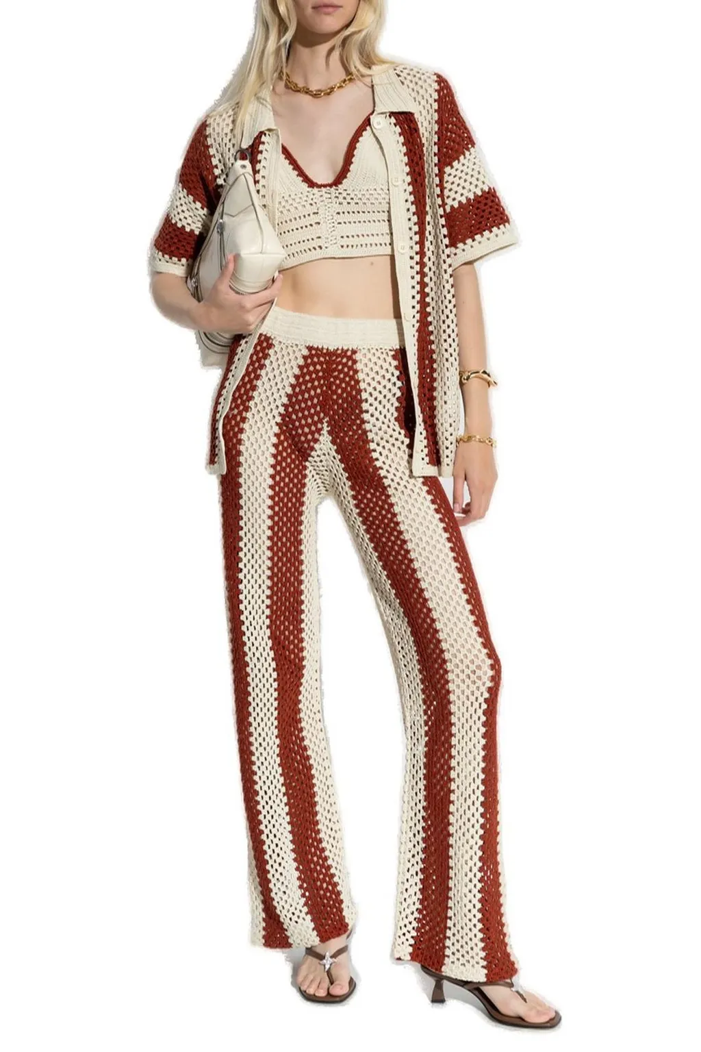 Crocheted Striped Polo Shirt