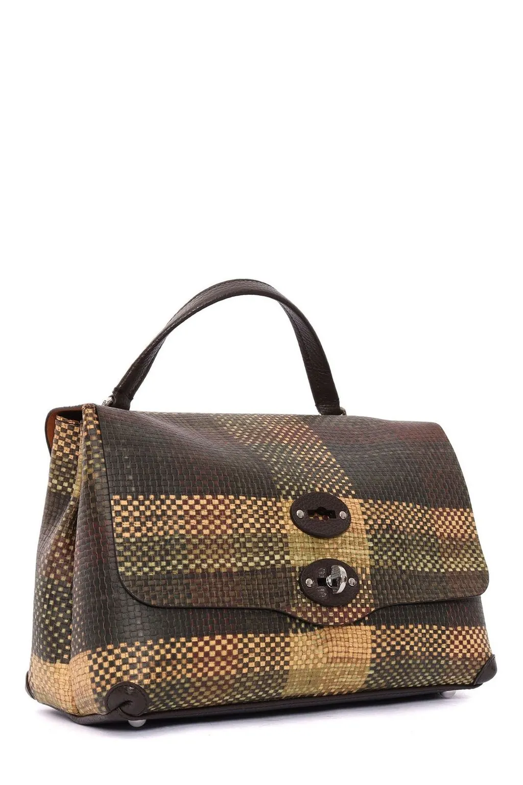 Plaid Woven Top Handle Bag