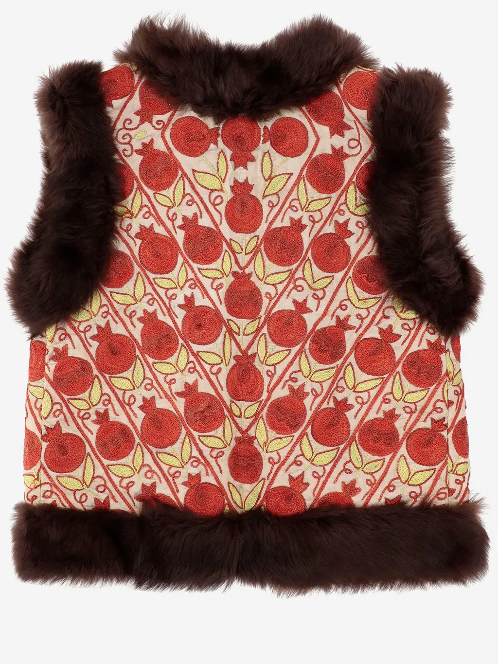 Embroidered Vest With Fur Trim