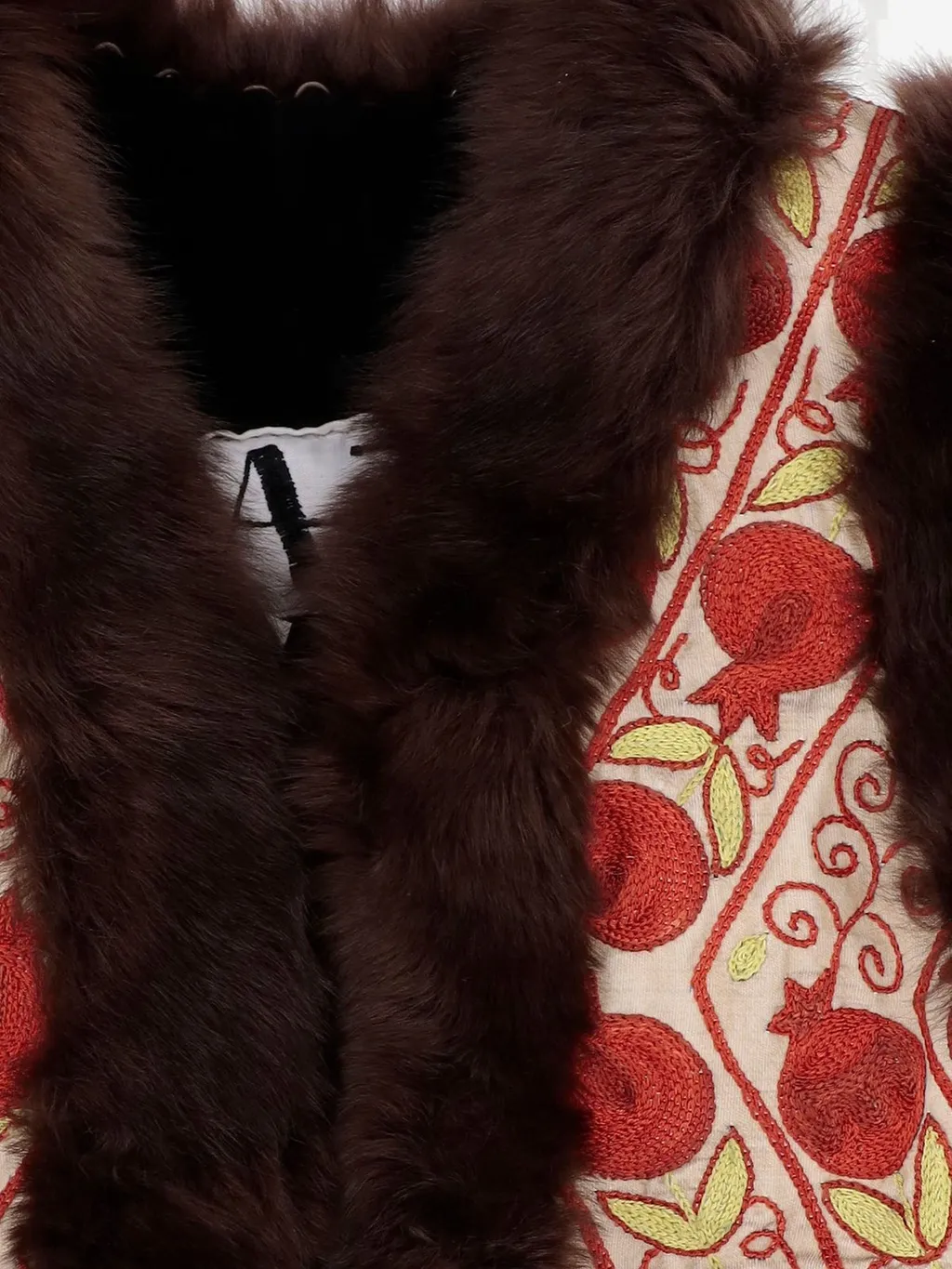 Embroidered Vest With Fur Trim