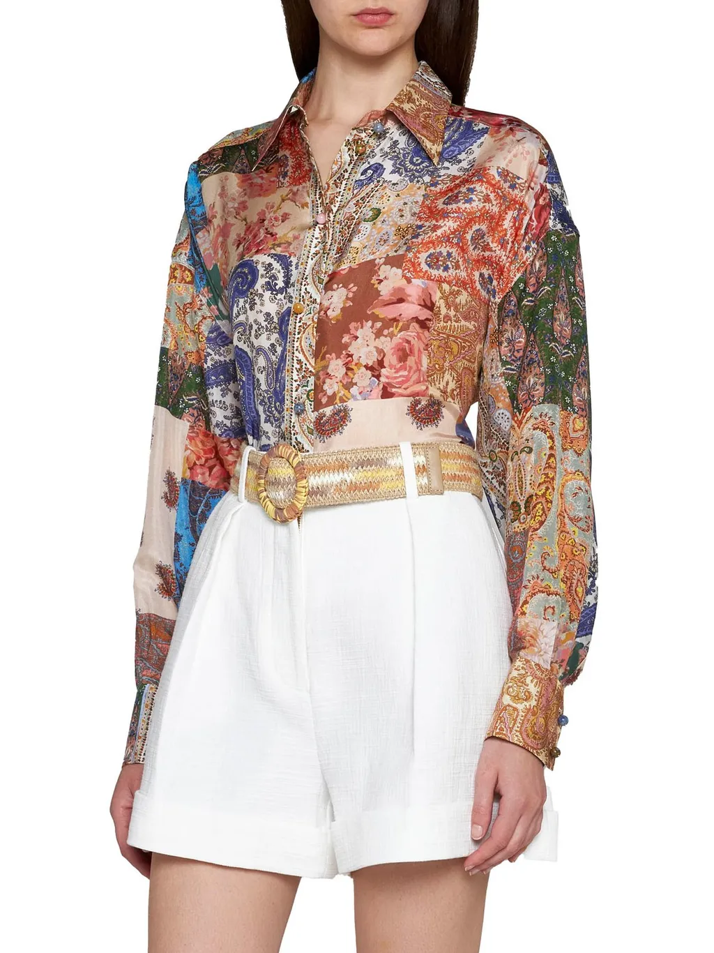 Patchwork Print Silk Shirt