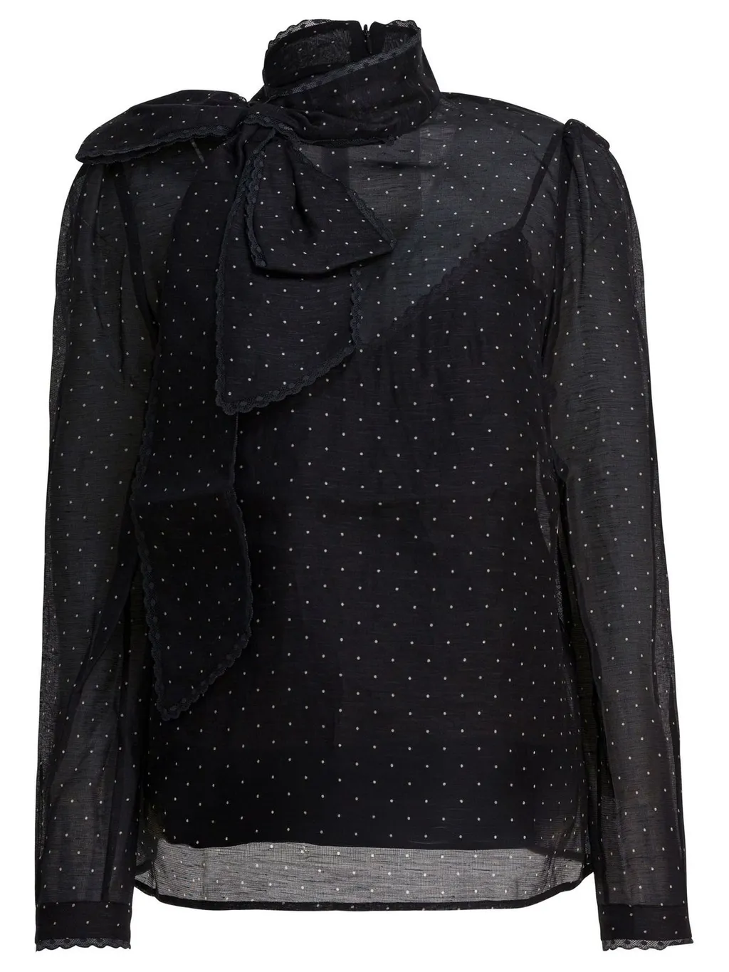 Sheer Polka Dot Blouse With Pussy-Bow