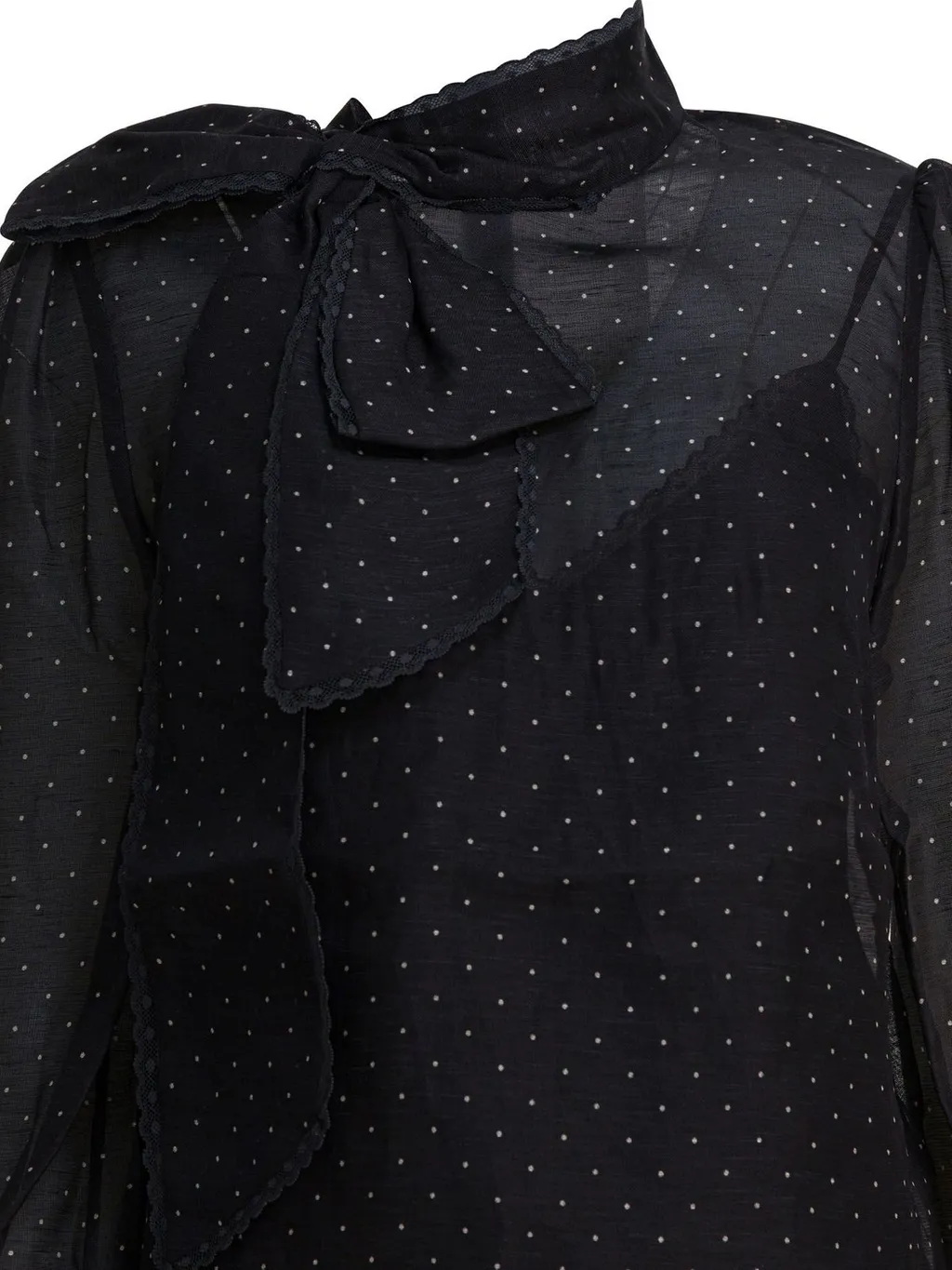 Sheer Polka Dot Blouse With Pussy-Bow