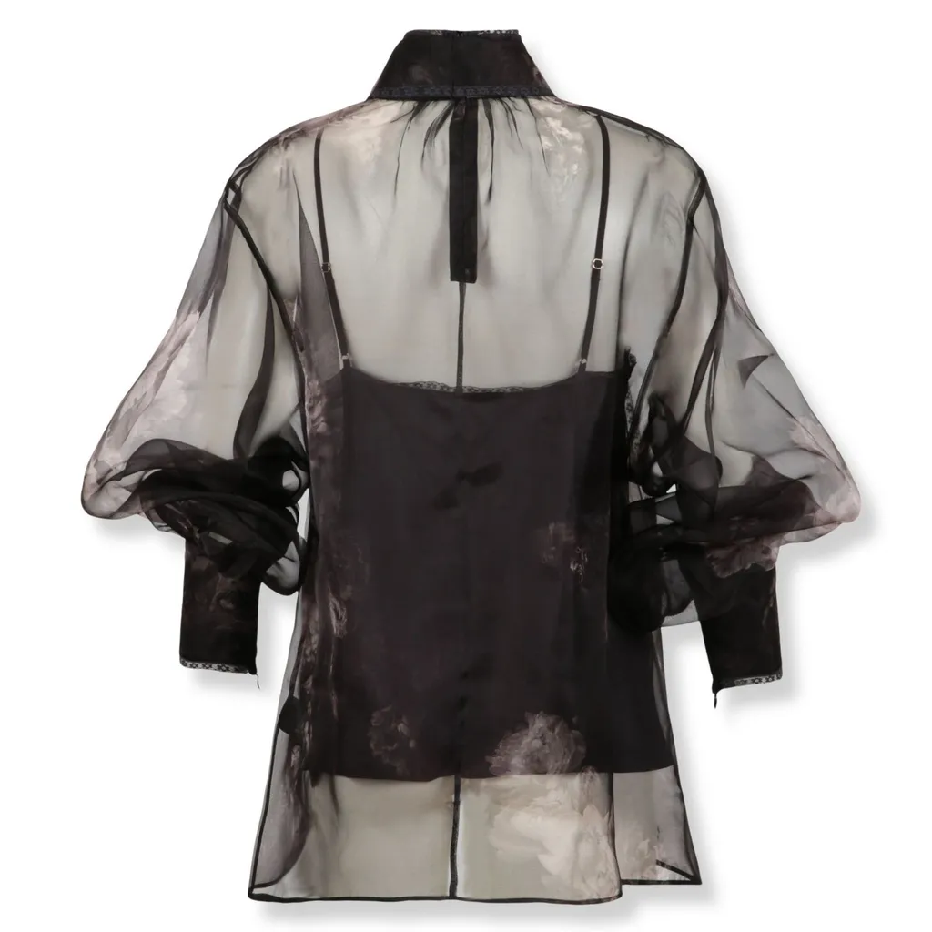 Sheer Floral Print Blouse With Pussy-Bow