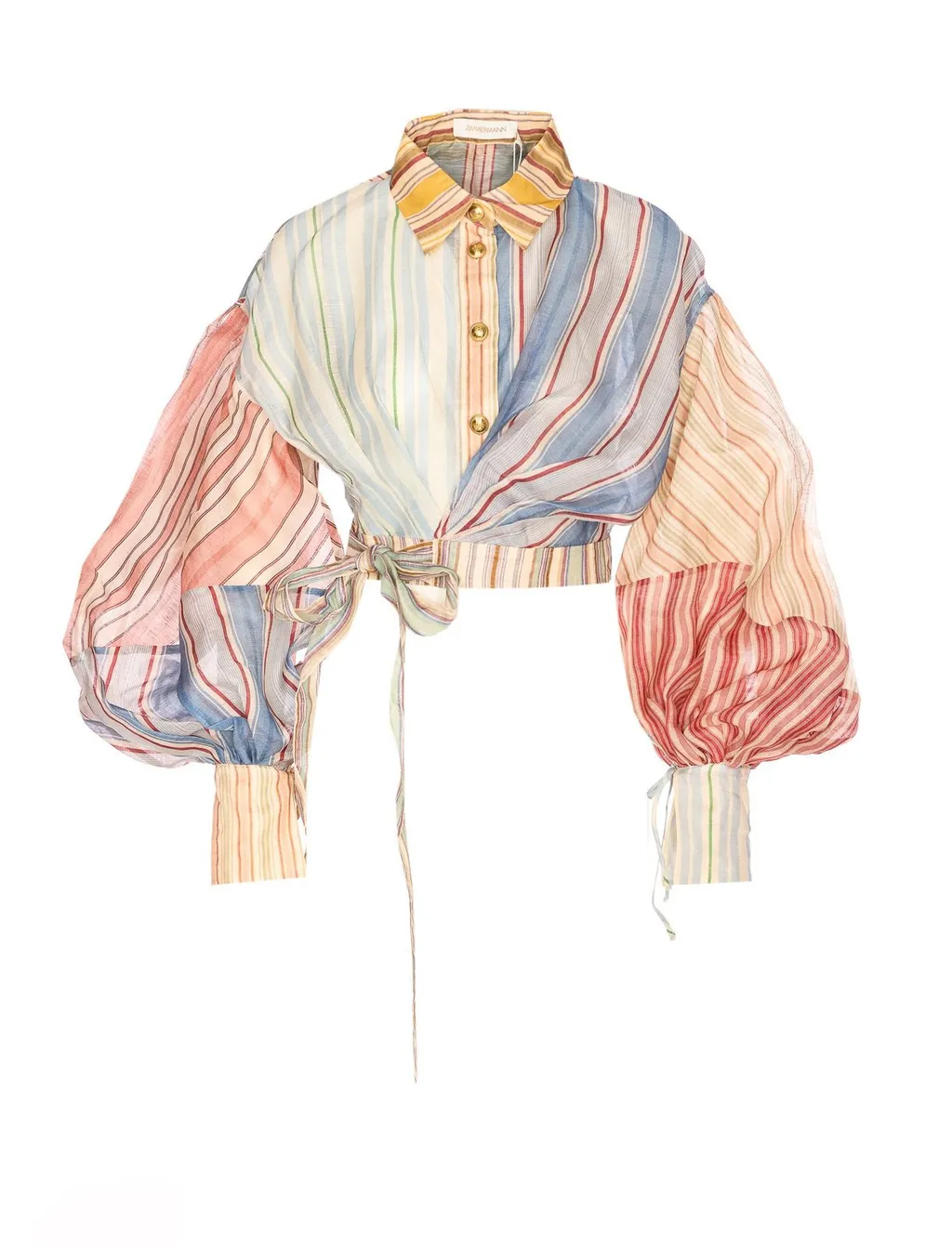 Striped Balloon Sleeve Wrap Blouse