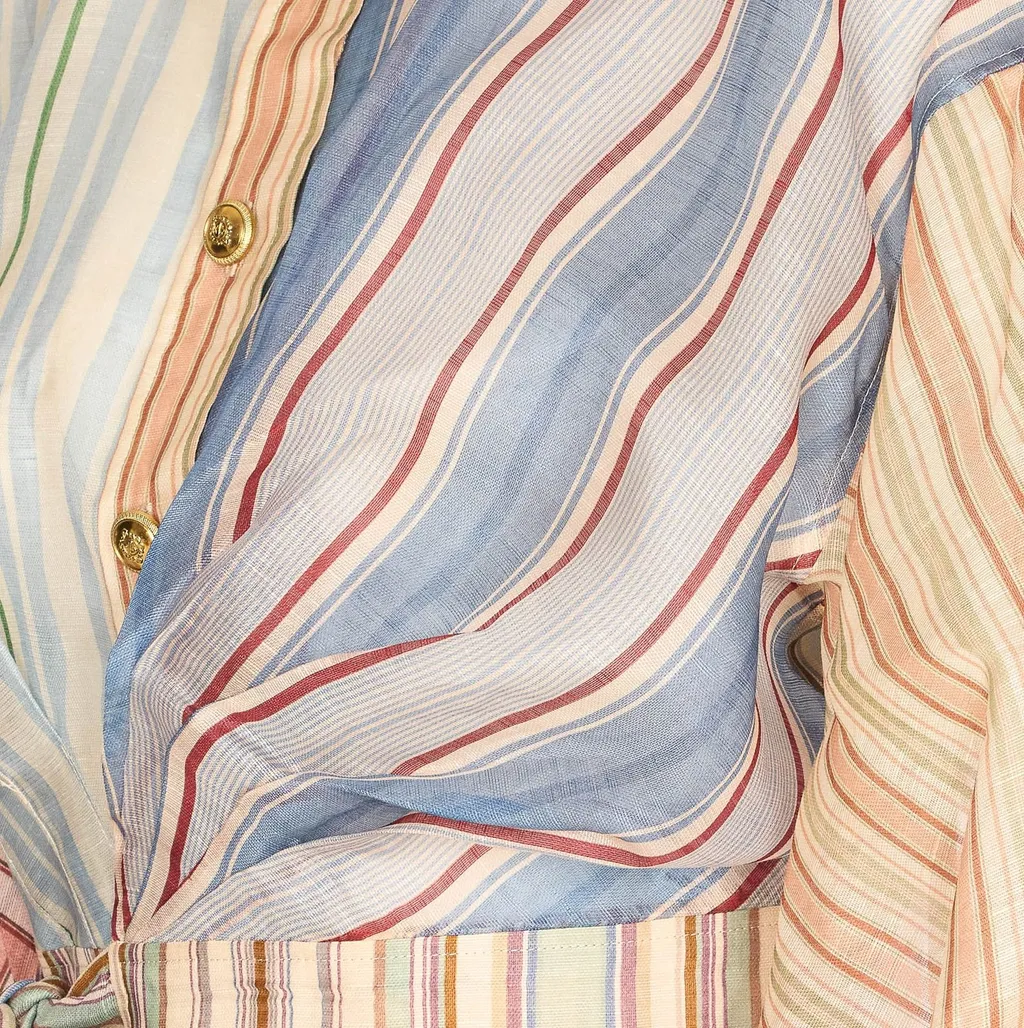 Striped Balloon Sleeve Wrap Blouse