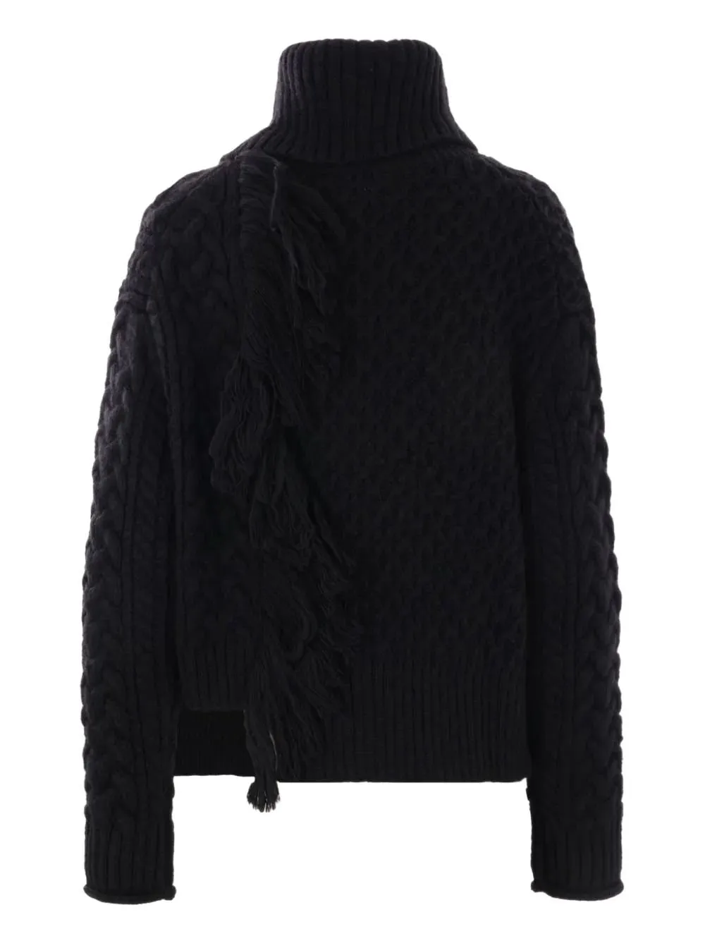 Cable Knit Turtleneck Sweater With Fringe