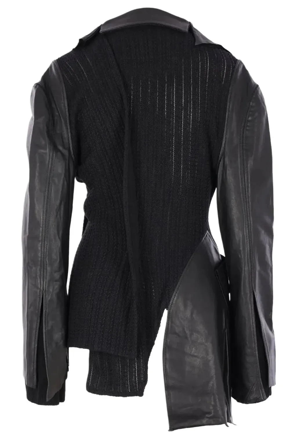 Asymmetric Leather Jacket With Knit Inserts