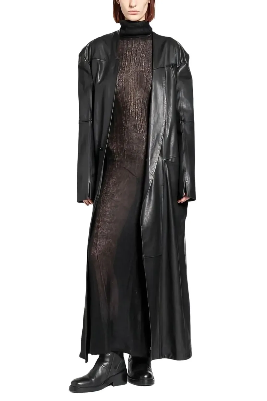 Asymmetric Leather Jacket With Knit Inserts