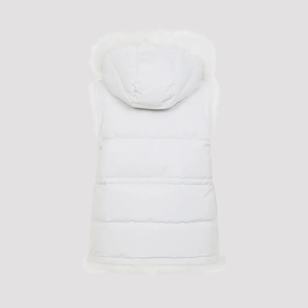 Sleeveless Down Vest With Fur Trim