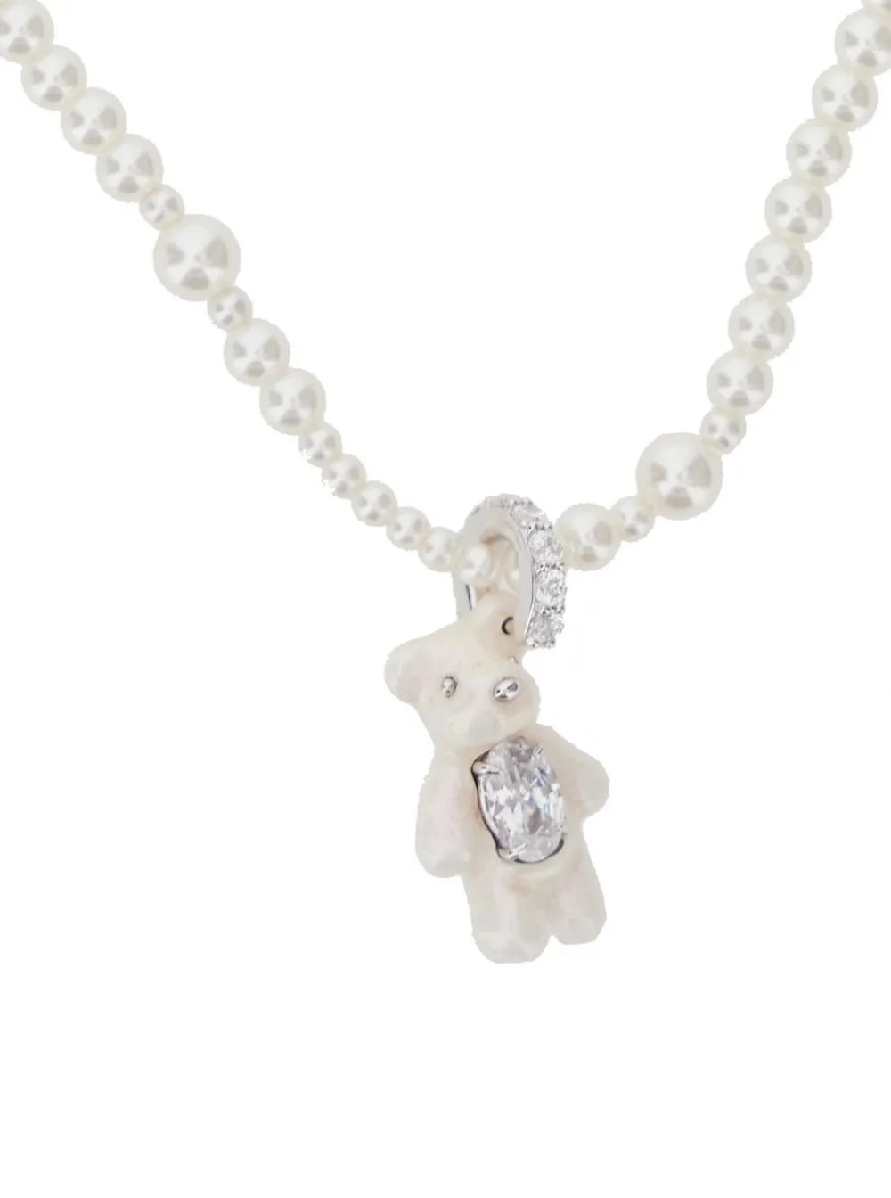 Pearl Necklace With Teddy Bear Charm