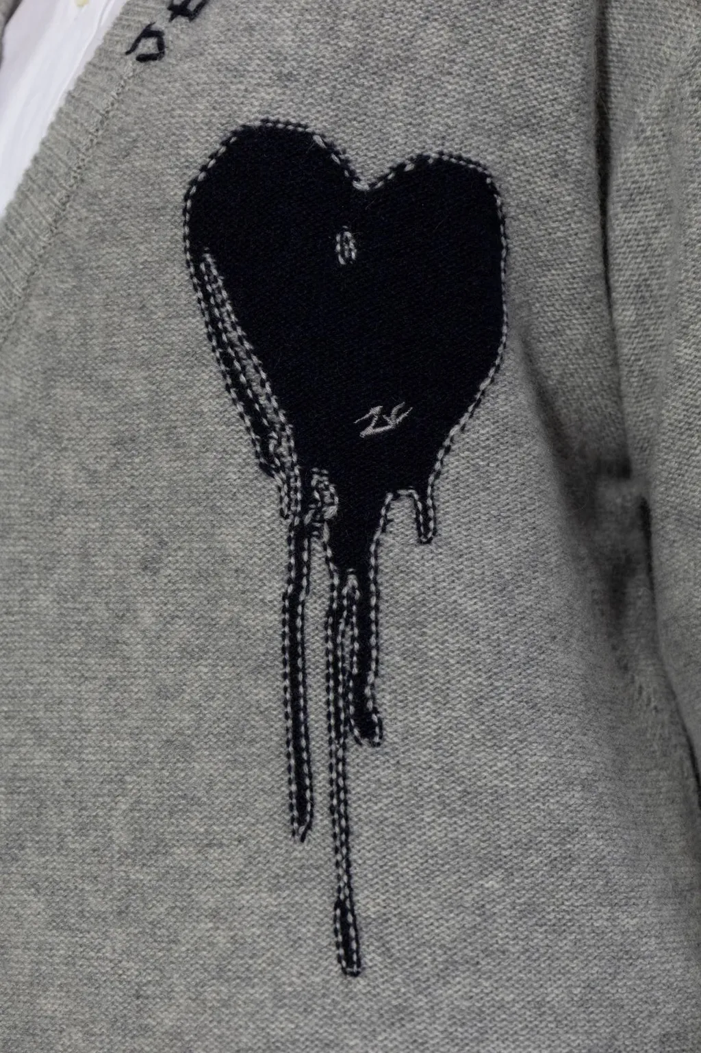 V-Neck Sweater With Heart Appliqué