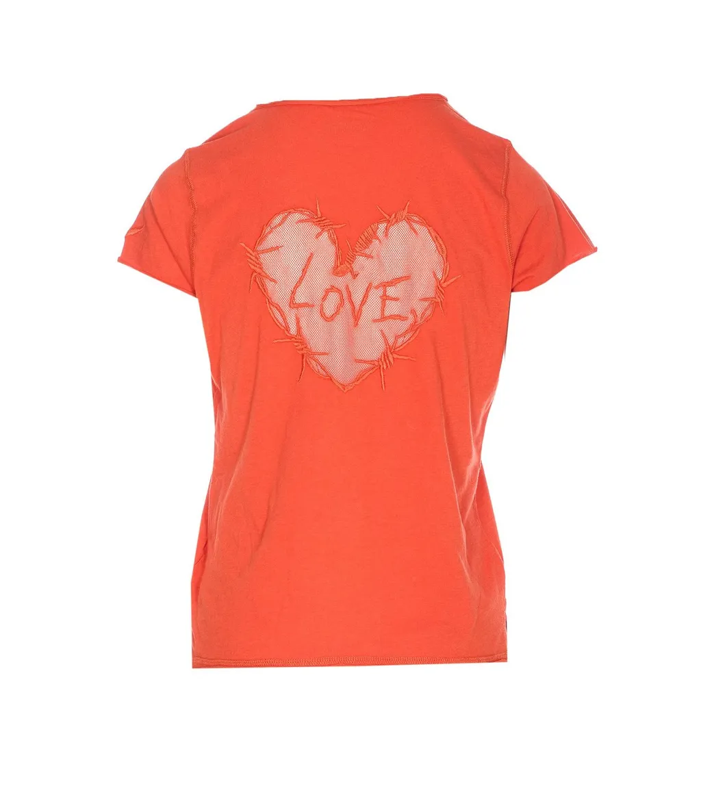 T-Shirt With Heart And Barbed Wire Graphic