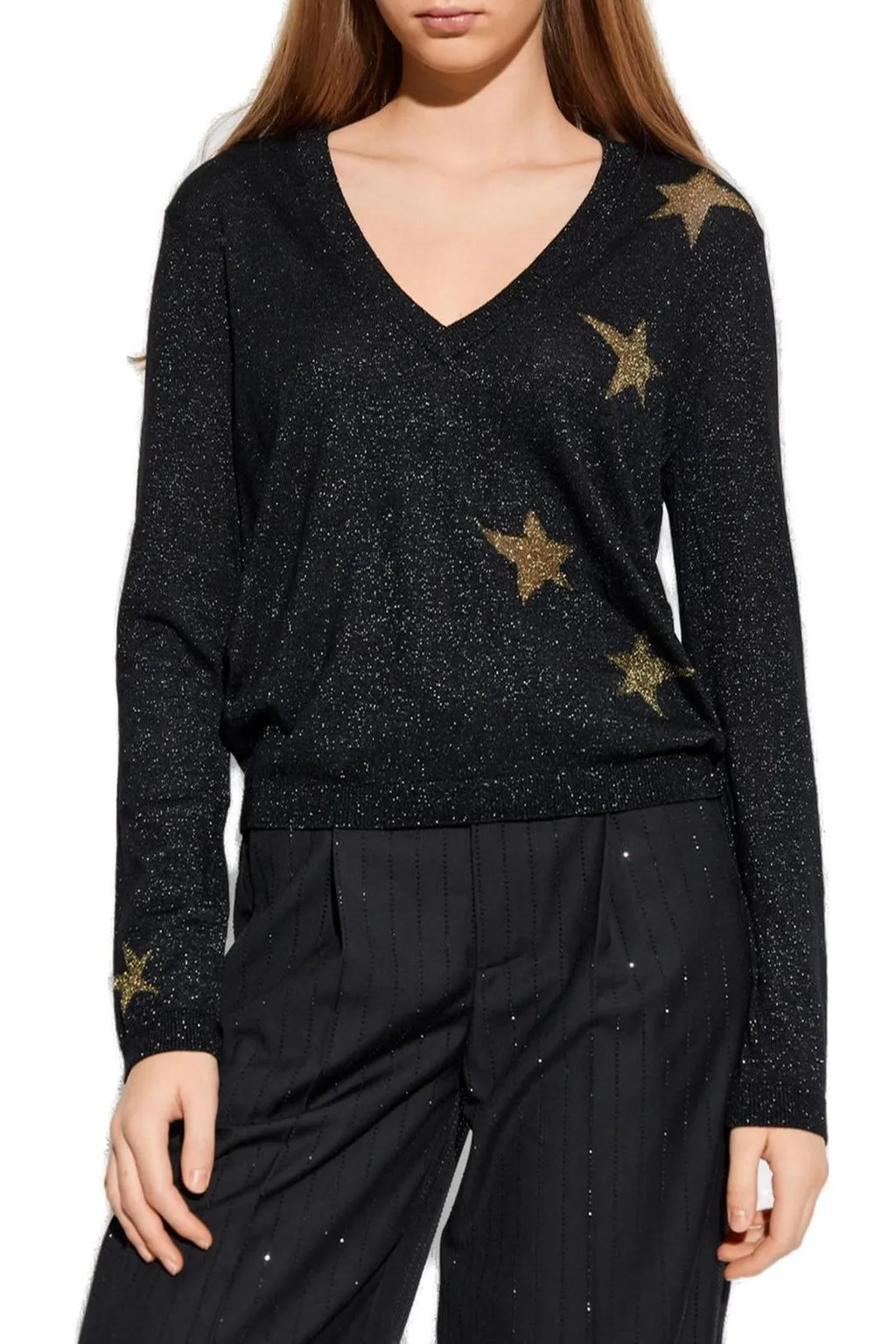 V-Neck Sweater With Star Print