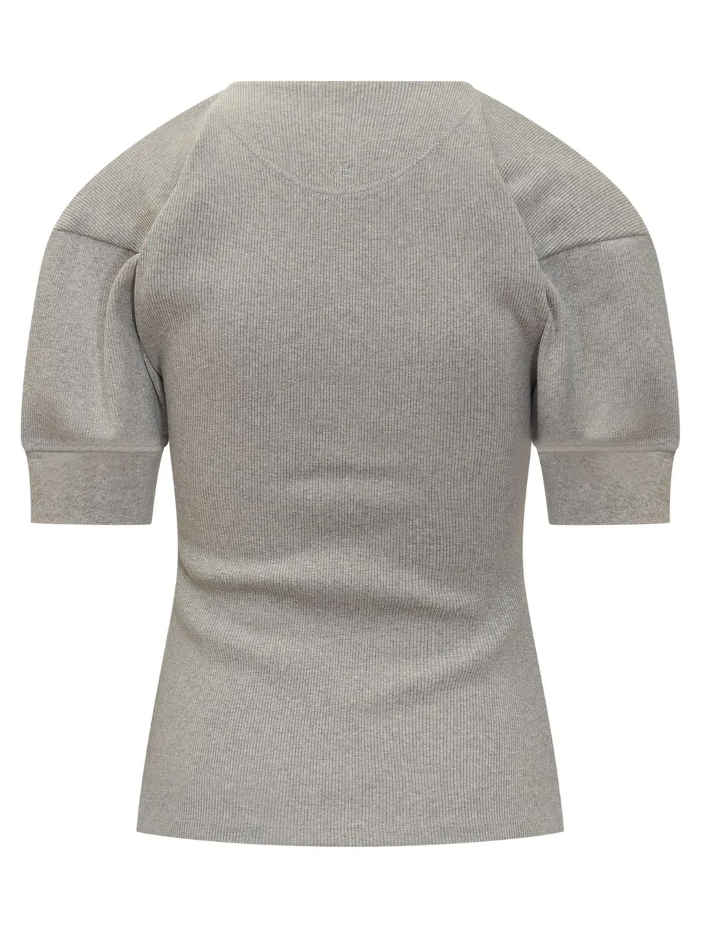 Ribbed Henley Top With Puff Sleeves