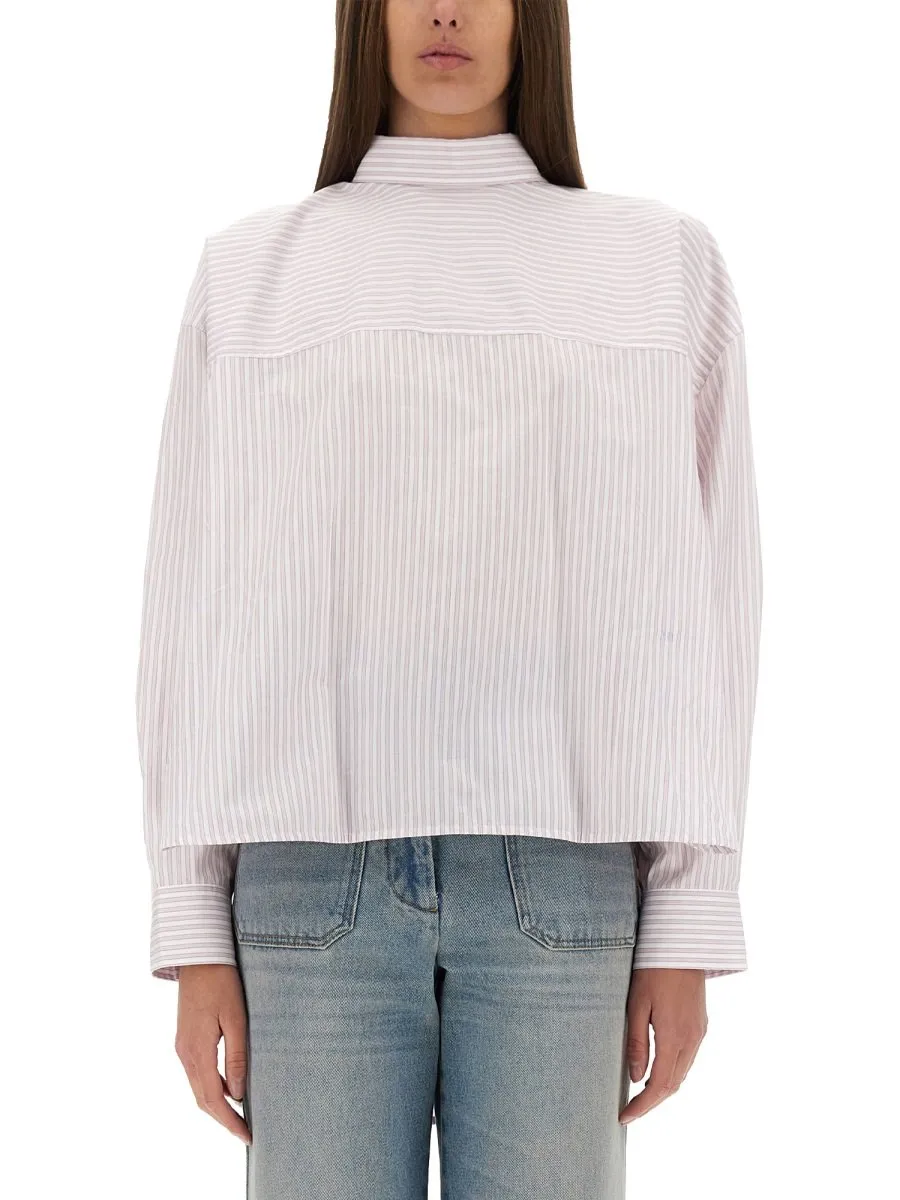 Striped High Neck Blouse With Bow Detail