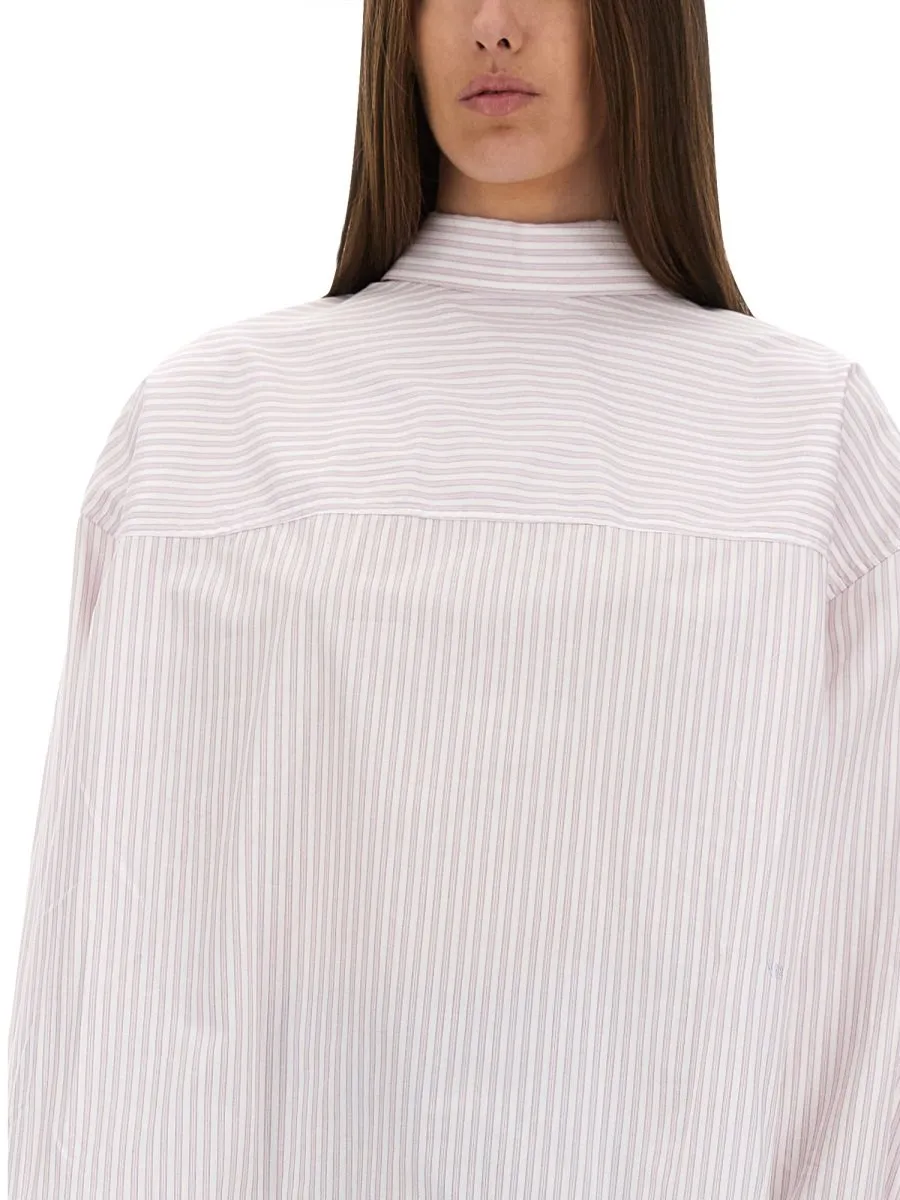 Striped High Neck Blouse With Bow Detail