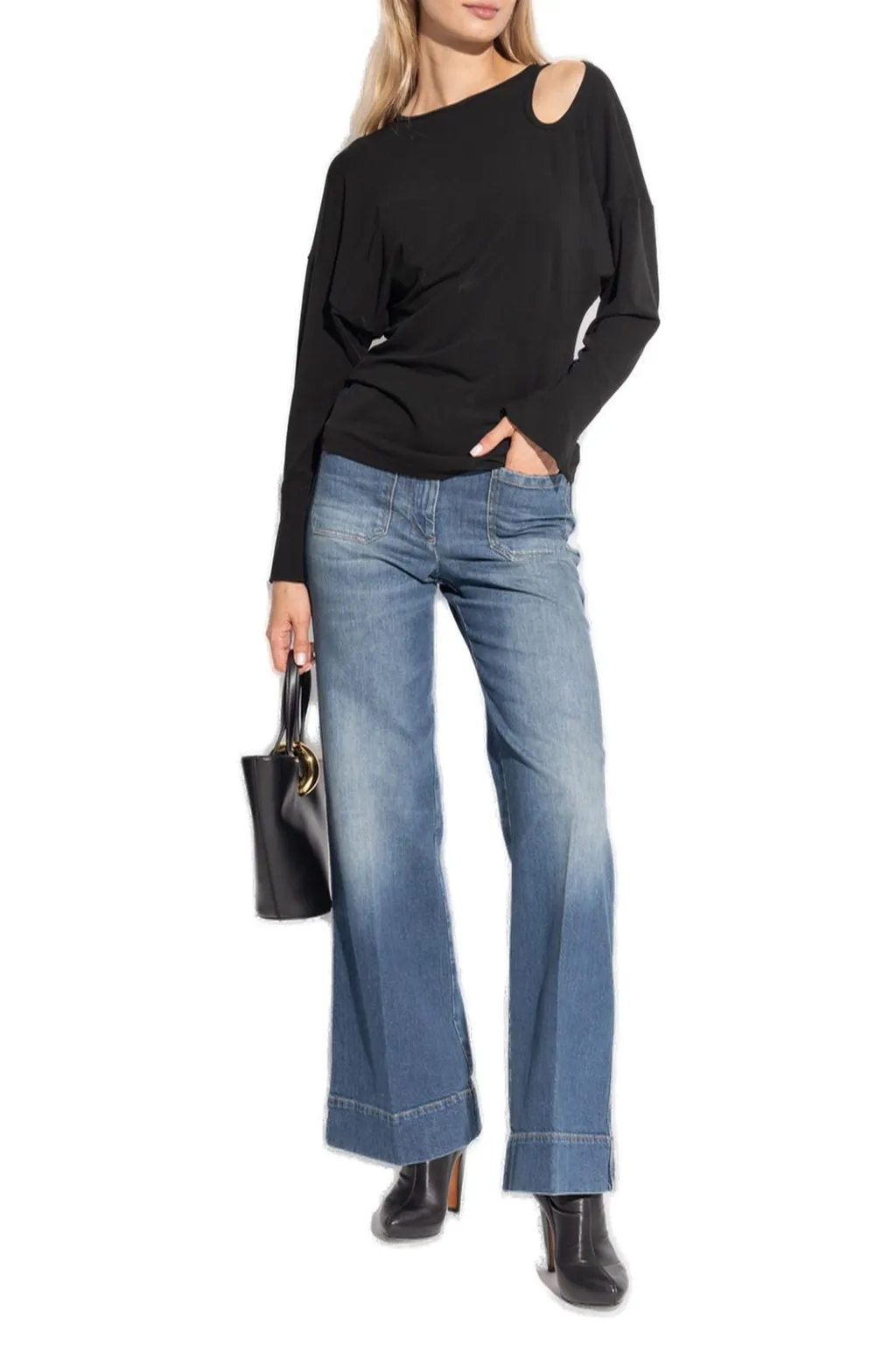 Cut-Out Shoulder Long-Sleeve Top