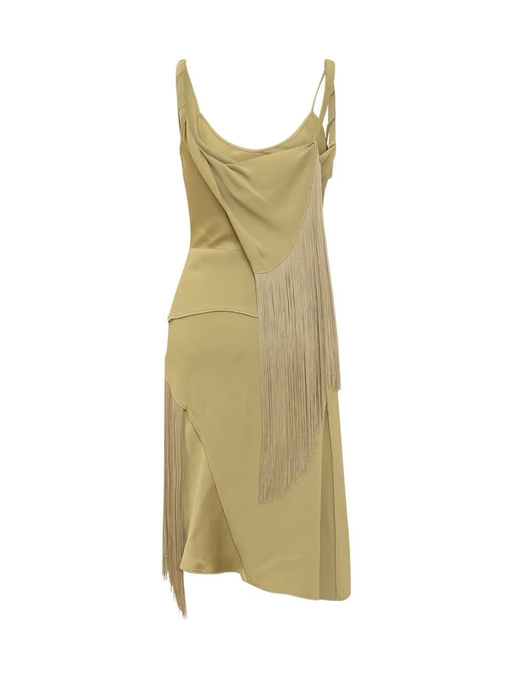 Asymmetric Midi Dress With Fringe