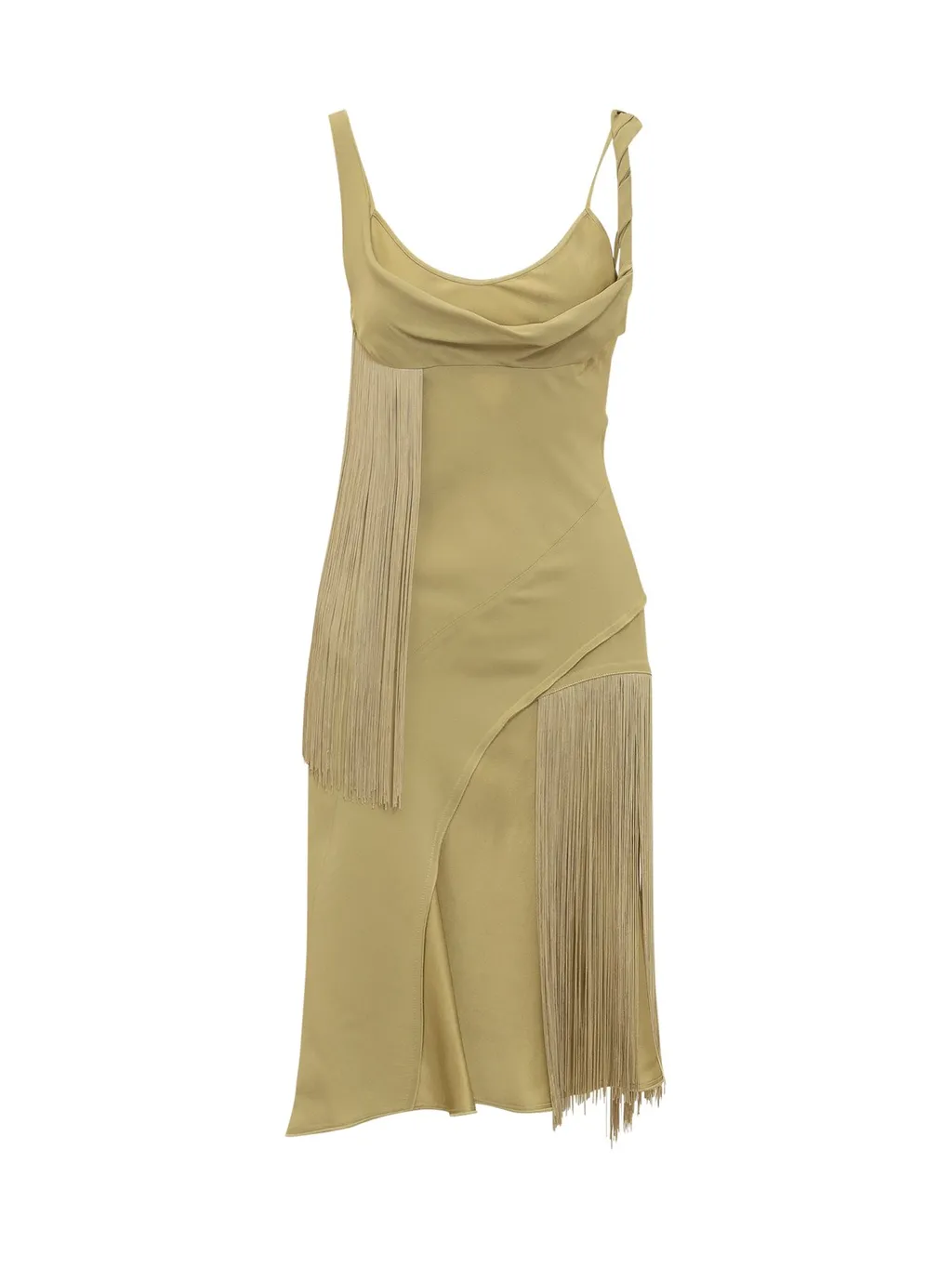 Asymmetric Midi Dress With Fringe