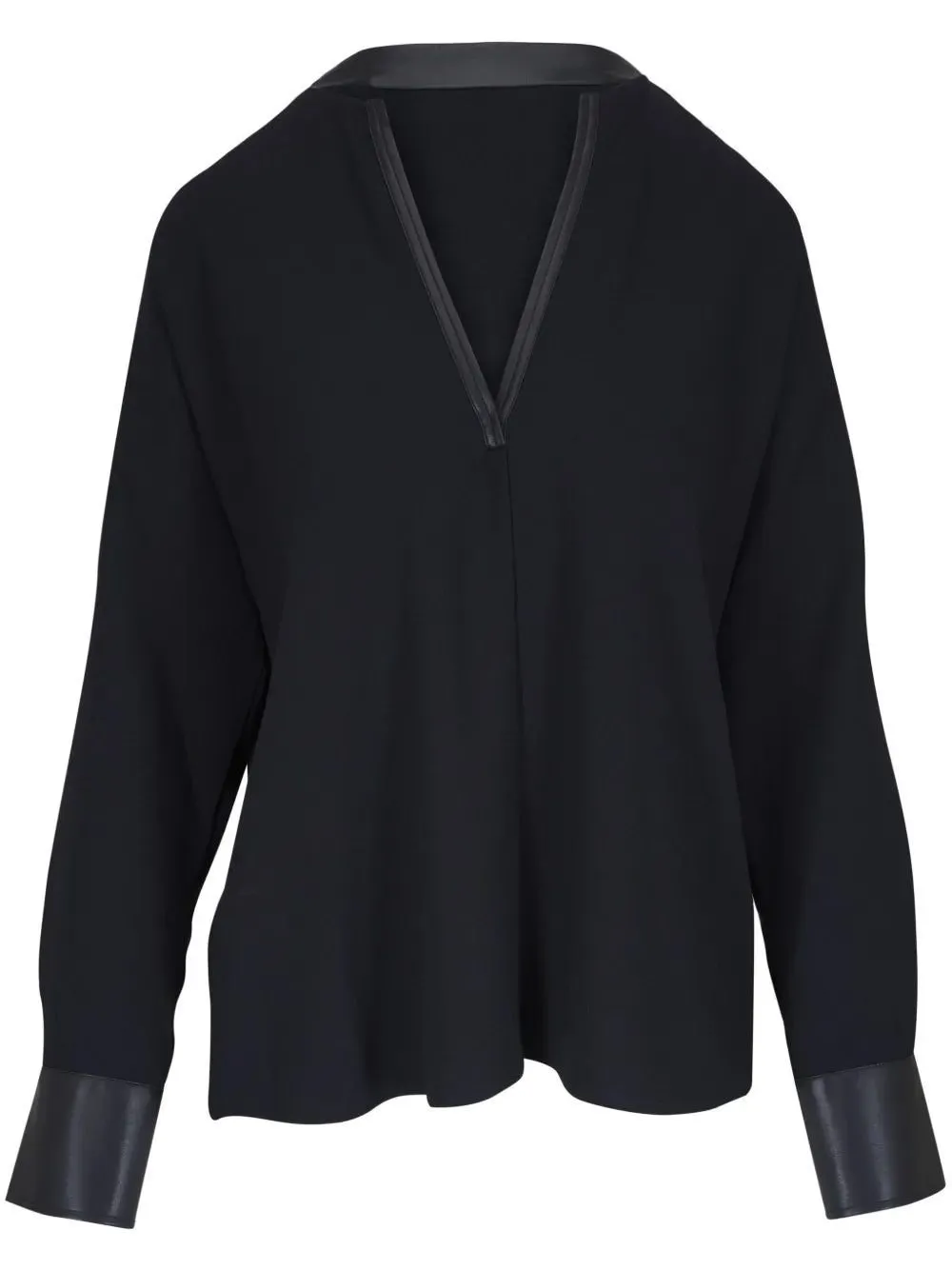 V-Neck Blouse With Leather Trim