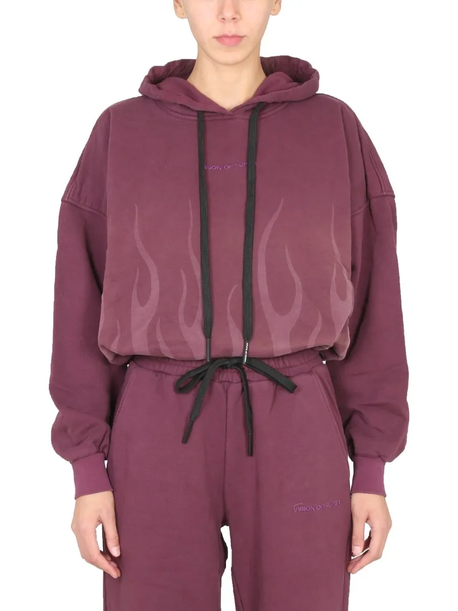 Cropped Hoodie With Flame Print