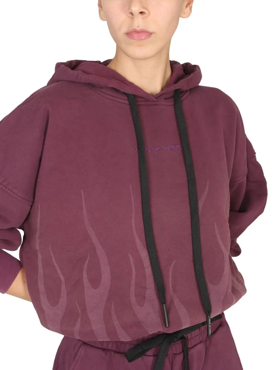 Cropped Hoodie With Flame Print