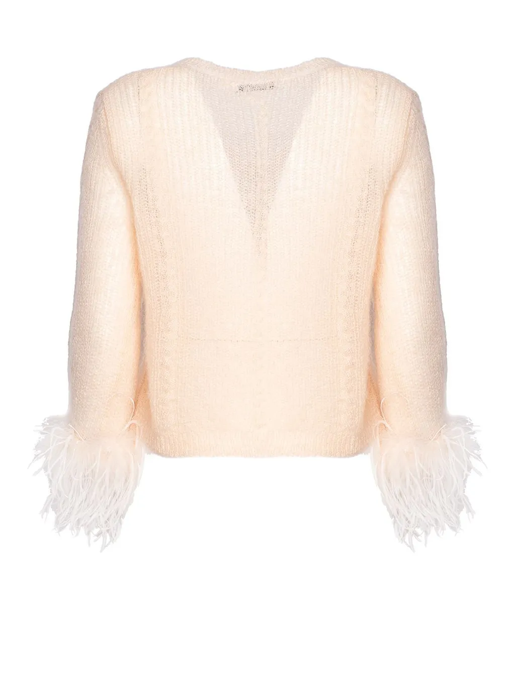 Feather-Trimmed V-Neck Sweater