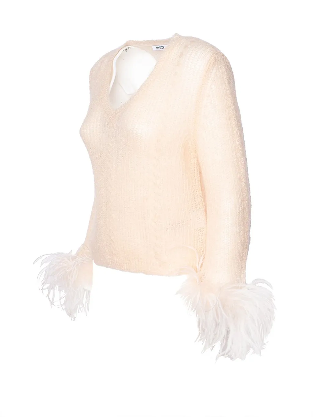 Feather-Trimmed V-Neck Sweater