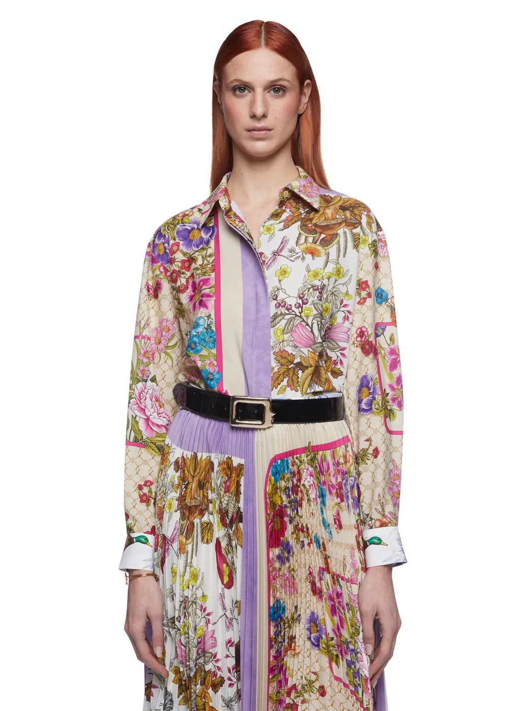 Floral And Bird Print Silk Shirt