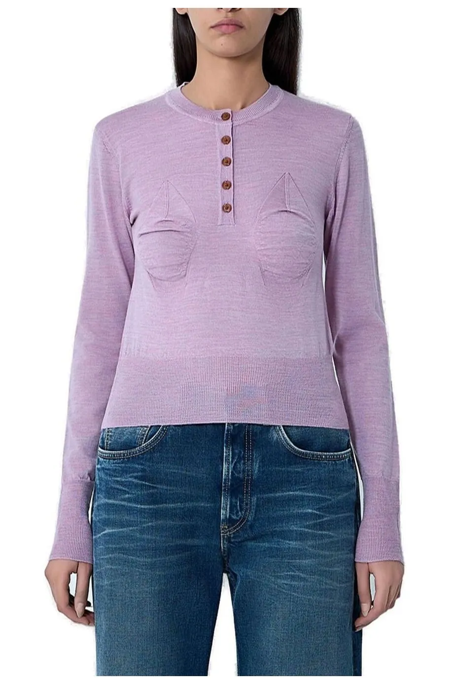 Long Sleeve Button-Up Knit Top