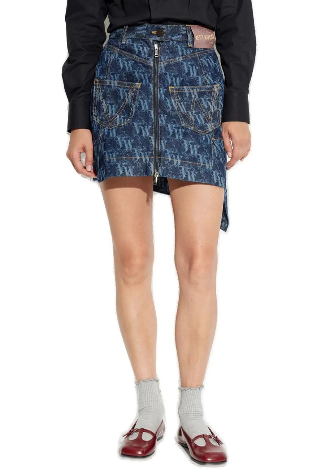 Denim Skirt With All-Over Logo Print