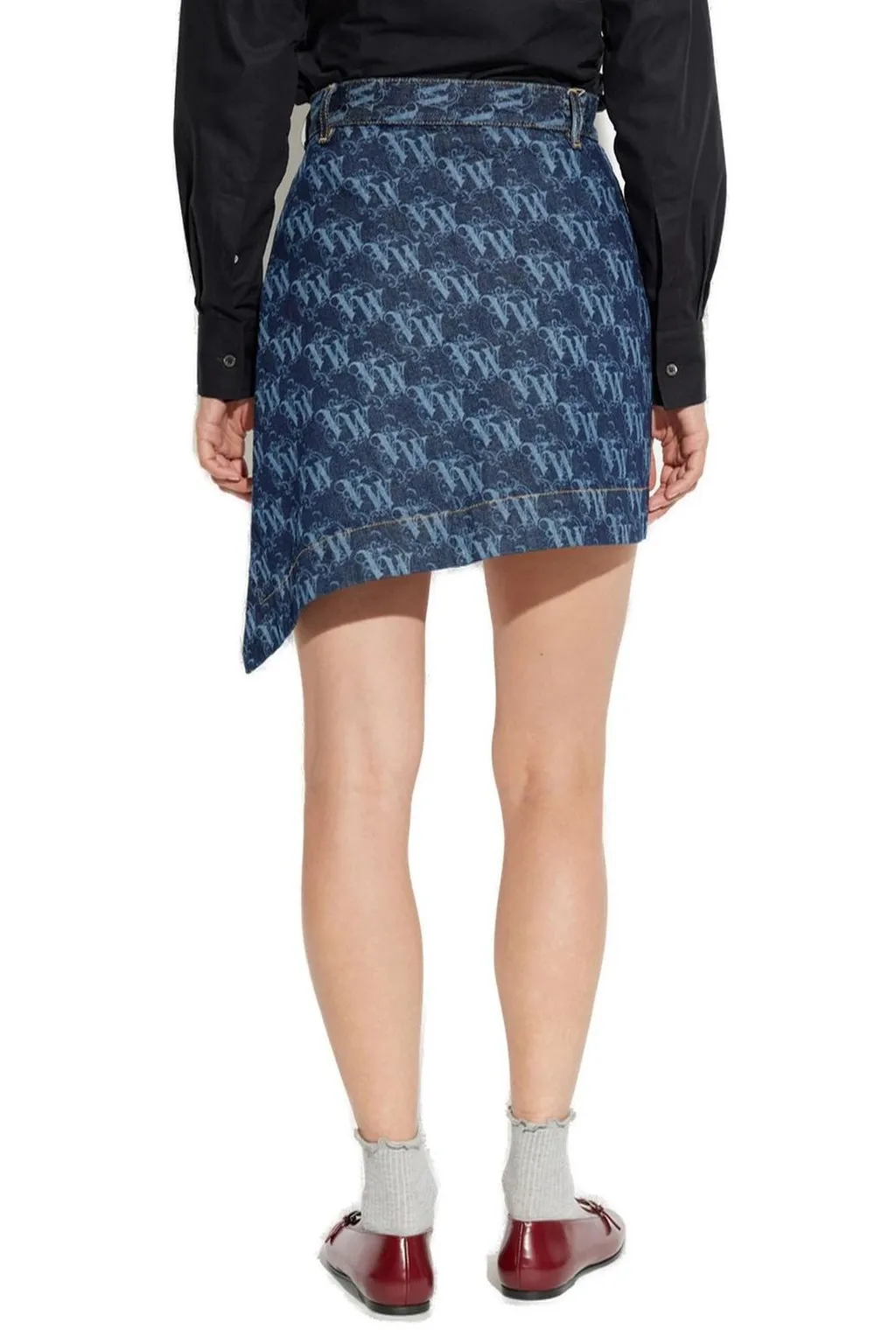Denim Skirt With All-Over Logo Print