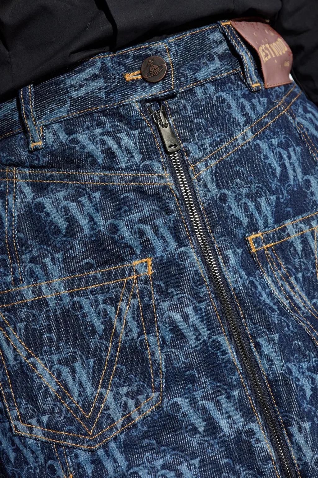 Denim Skirt With All-Over Logo Print