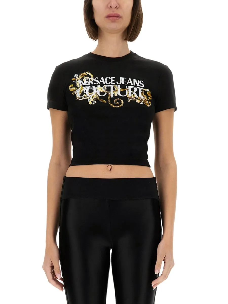 Cropped T-Shirt With Barocco Print