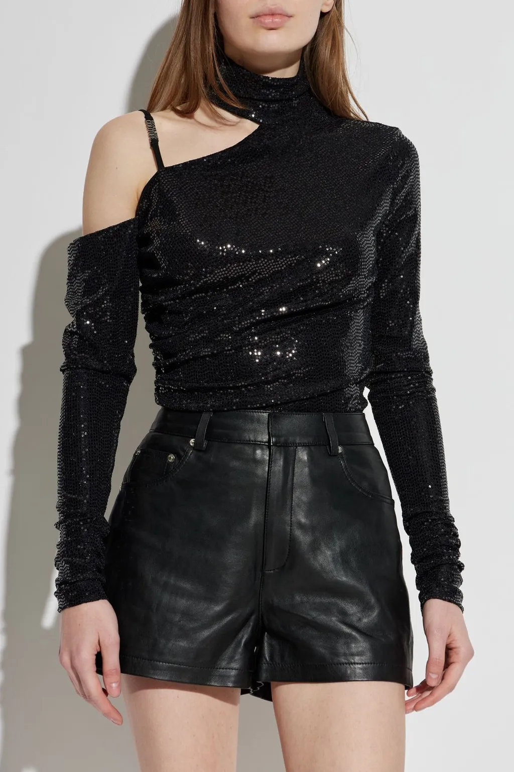 Sequined One-Shoulder Bodysuit